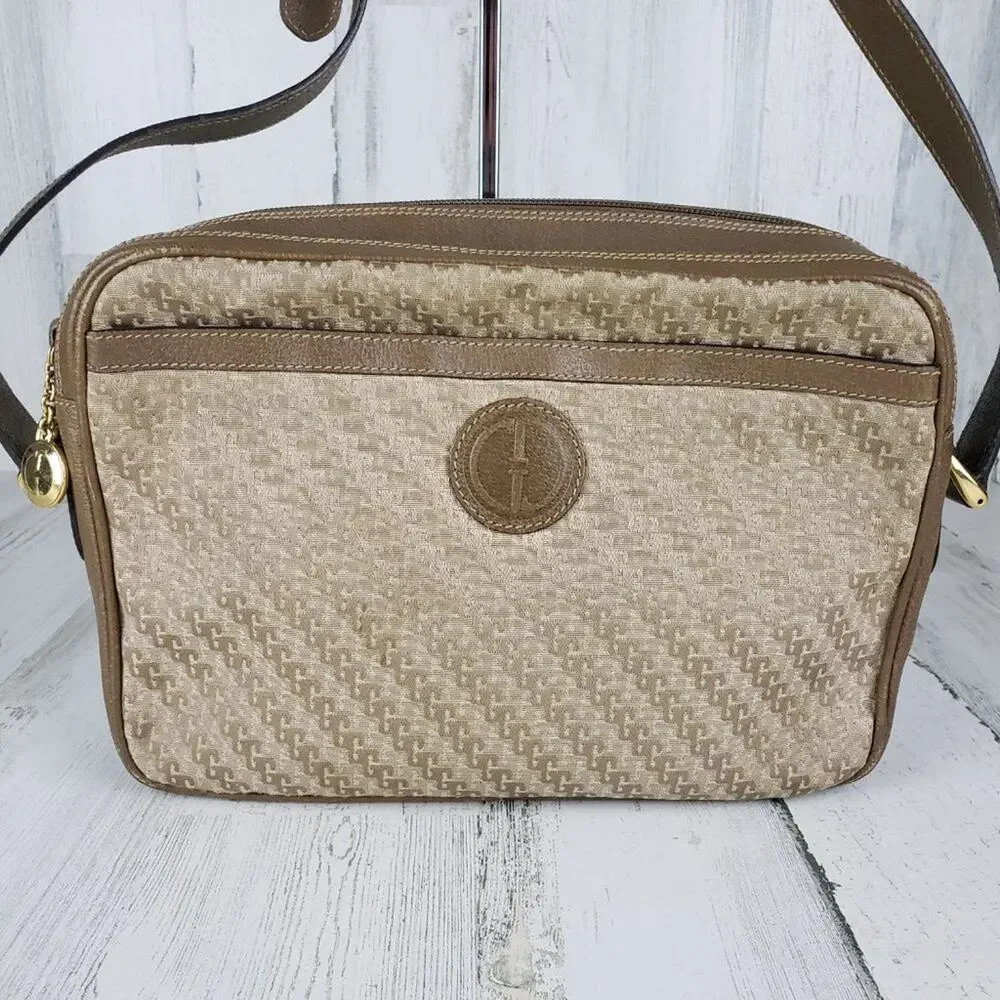 Gucci Brown Canvas Jacquard & Leather Shoulder Bag Retro Print Camera Bag